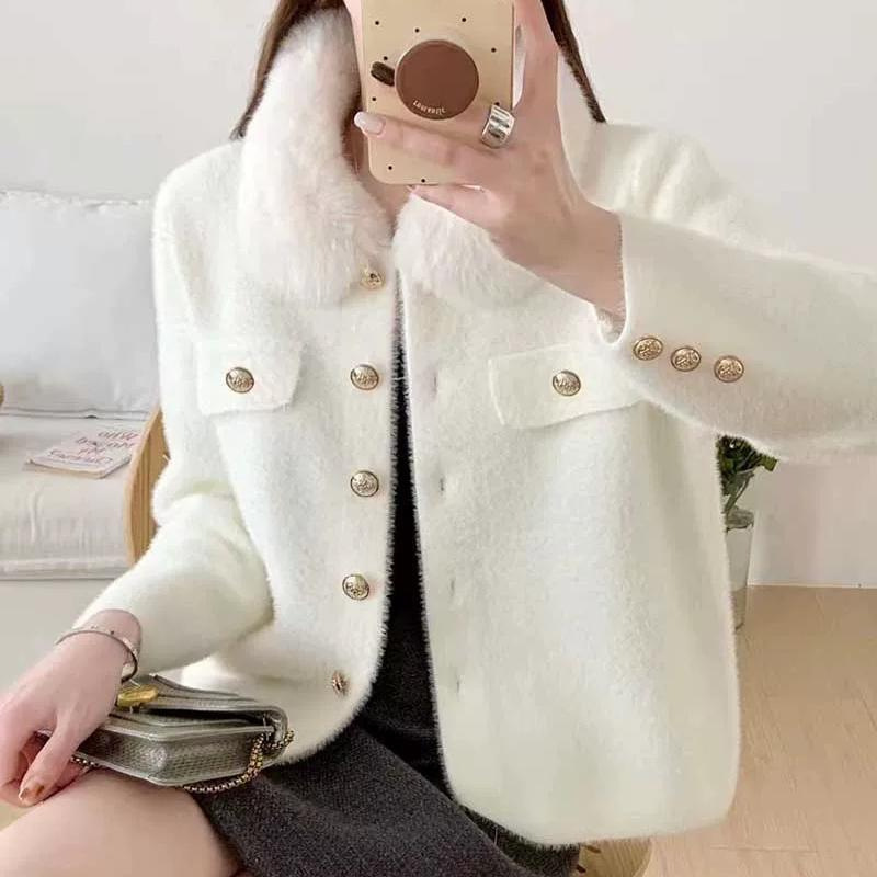 带毛领仿水貂绒短款外套女2025秋冬季新款洋气显瘦小香风开衫上衣|undefined