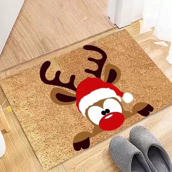 Amazon Navidad puerta de la estera de la puerta roja frotando alfombra de piso de cristal de terciopelo baño absorbente alfombra de piso antideslizante
