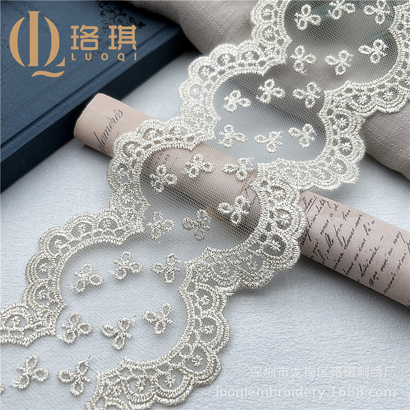 宽9.5厘米金线透明网纱刺绣蕾丝花边辅料DIY缝纫宠物配饰服装材料