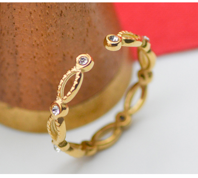 Real Gold Plated Plating Material Rhinestones Inlay Material Open Rings, Rings Classification PVD Coated Real Gold Plated Geometric Stainless Steel Luxurious Waterproof Non Tarnish