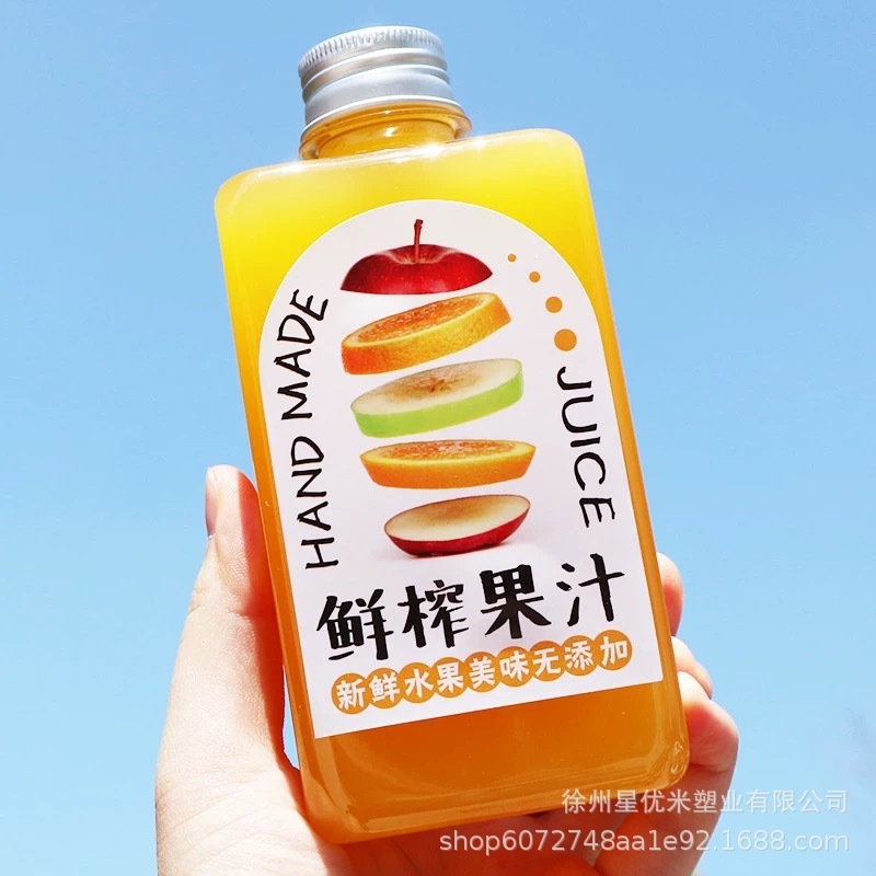 轻断食果蔬瓶一次性饮料扁方瓶鲜榨果汁杯奶茶杯350mlpet方砖瓶|undefined