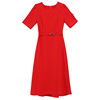 Summer temperament square neck red short sleeve waist A-line skirt