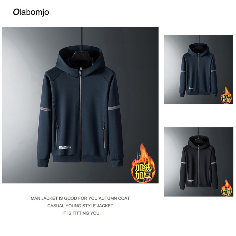 Autumn and winter sports hooded fleece-lined sweater men's coat Youth plus size men's Korean-style handsome cardigan top men's Autumn and winter sports hooded fleece-lined sweater men's coat Youth plus size men's Korean-style handsome cardigan top men's