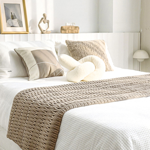 Modern Simple Model Room Bed Flag Blanket Three-dimensional Quilted Cotton Rice brown Homestay Decorative Bed End Towel Bed Pillow