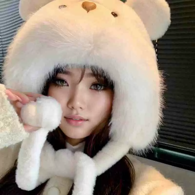 (), осенняя бархатная мультяшная fleece-шапка для тепла, с маленькими медведями