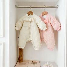 婴儿可爱连体衣0-2岁冬季女宝宝超萌夹棉加绒爬服周岁外出哈衣