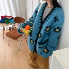 韩系慵懒重工手工绣花开衫毛衣女2025秋冬新款宽松休闲针织外套厚