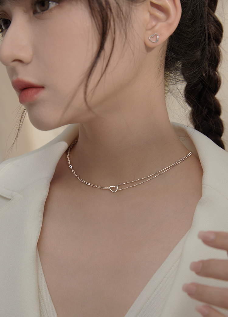 Sunburst Heart Double Layer Necklace For Women Collarbone Chain_voghion.com
