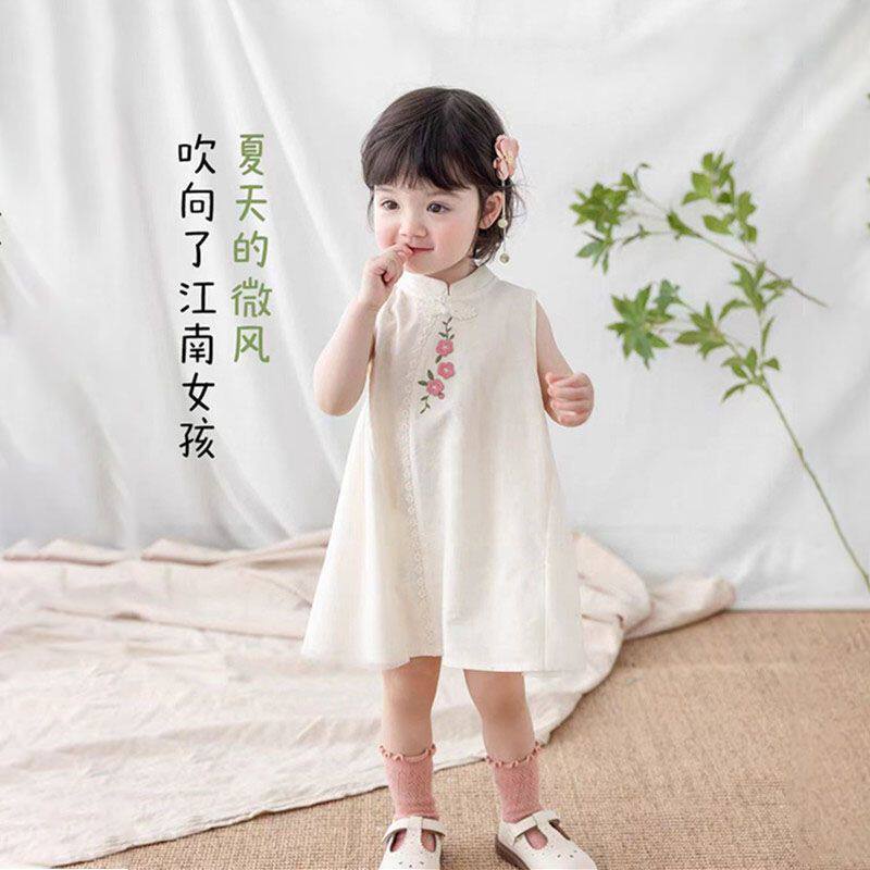 女童旗袍连衣裙夏装新款洋气儿童国风刺绣汉服新中式无袖背心裙潮
