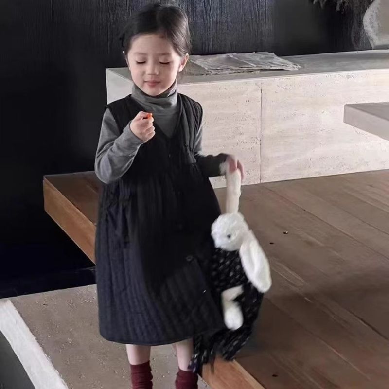 韩版童装女童夹棉连衣裙秋冬款洋气灰色堆堆领打底衫爆款套装外穿|undefined