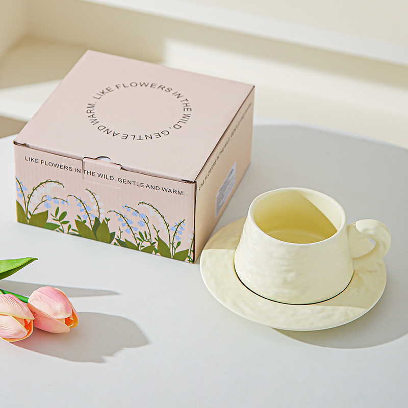 Tazas de café de cerámica de piedra de alta calidad, platos de oficina, tazas de café lujosas, copas de desayuno, regalo de mano.