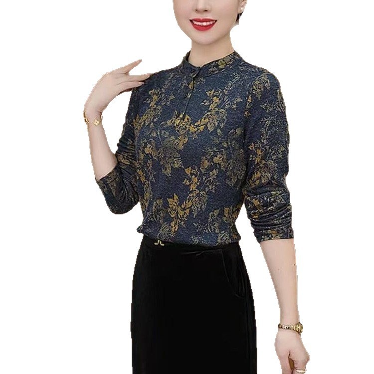 一件代发直播爆款2025秋季款时尚圆领印花长袖内搭女装打底衫上衣|undefined
