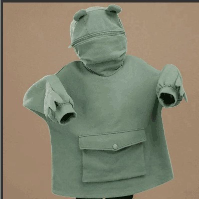 Осенне-Зимний новый шикарный свитер на флисовой подкладке, женский топ-пальто средней длины с капюшоном и очень милой лягушкой