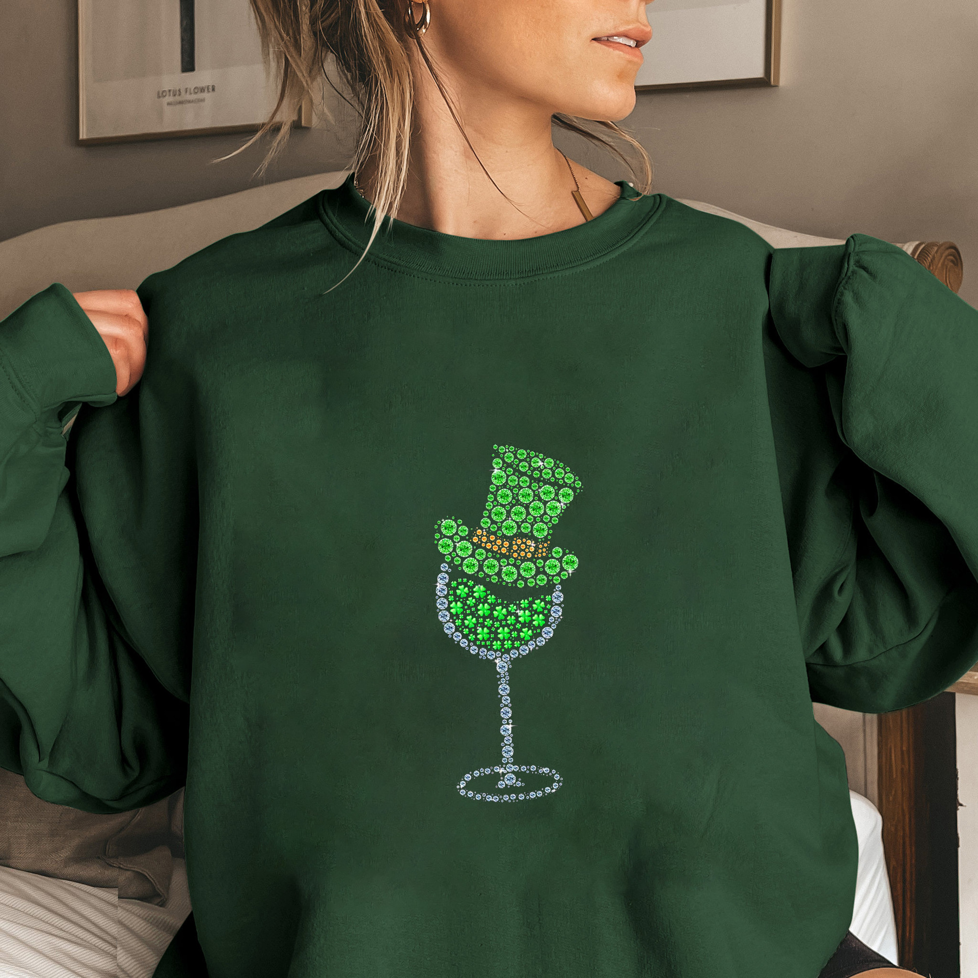 秋冬款 红酒杯 三叶草 圣帕特里克节 新款跨境外贸长袖圆领卫衣衫