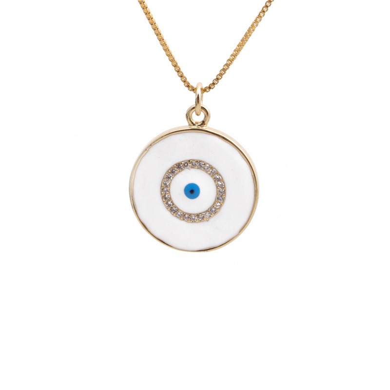 Yiwu Außenhandel Kupfer Zirkon Schmuck Großhandel Europäische Und Amerikanische Kupfer Vergoldete Gold Liebe Fatima Demon Eye Halskette display picture 10