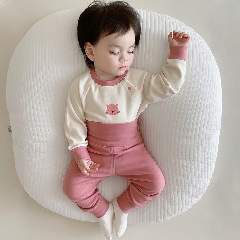 의 가을 옷과 바지 세트 뼈없는 높은 허리 가을과 겨울  의 잠옷 인쇄 벨벳 어린이 내부 따뜻한 옷을 입고