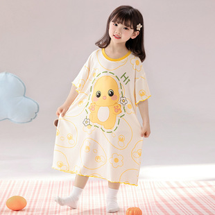 Girls' Nightgown Summer Thin Modal Cotton Short-Sleeved Little Girl Sweet and Stylish Big Children Pure Cotton Student Petite Girl