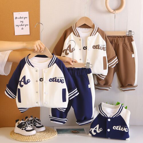 Spring and autumn children's wear new suit, boys 'baseball, handsome, foreign style, spring and autumn casual three-piece set, baby's spring clothes, sports