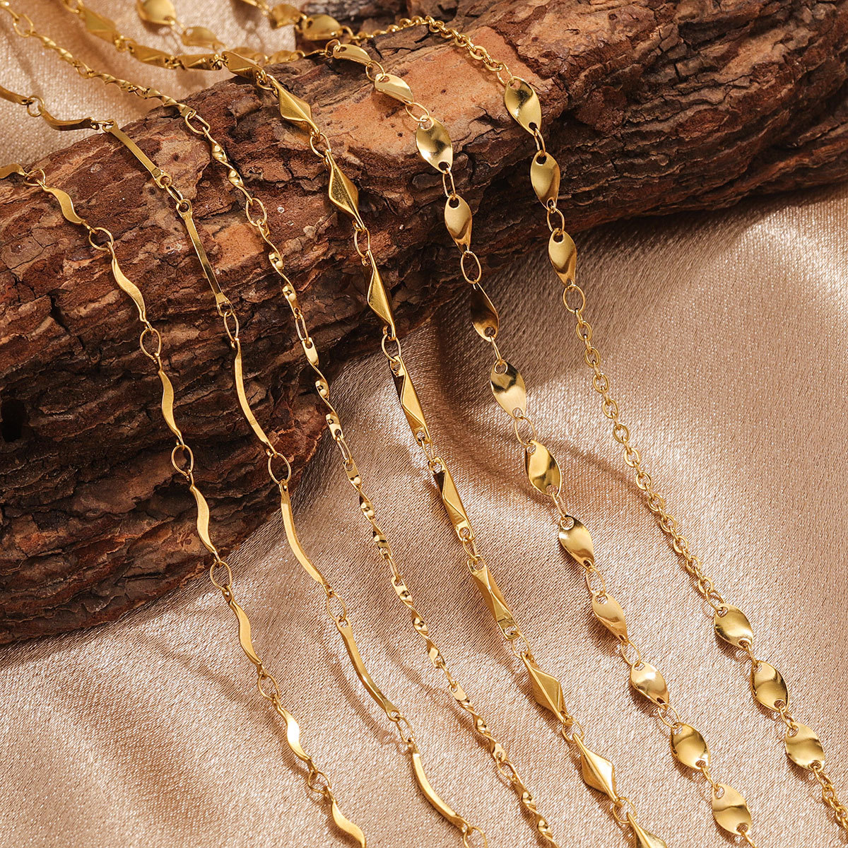 Accesorios de cadena de acero de titanio acero inoxidable galvanizado 18K oro palo S cadena no se desvanece en joyas de viento