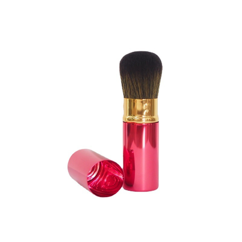 Fábrica al por mayor nuevo cepillo de maquillaje retráctil mini portátil tubo de aluminio suave pelo rubor cepillo pieza única cepillo suelto con tapa