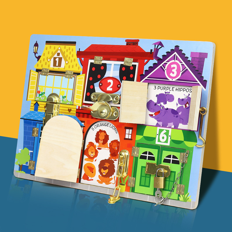 Amazon Puerta de los niños pestillo desbloqueo ocupado tablero casa puerta abridor bebé educación temprana educativo desbloqueo ocupado bloque juguete