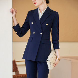 Blue Suit suit Women's 2023 Spring and Autumn Business Wear Fashion Temperament Goddess Fan Dress Workplace Interview Work Clothes