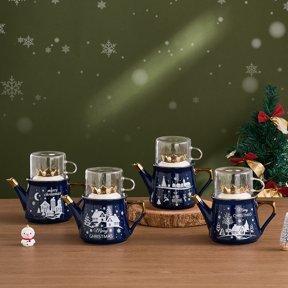 Ins encantador dibujo animado nieve regalo de navidad taza de cerámica set de té regalo de navidad regalo casual