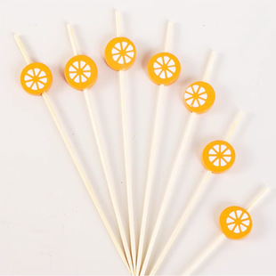 Spot Manufacturer 100 Disposable Fruit Picks Orange Pattern Ktv Hotel Fruit Picks Cake Food Tasting Picks
