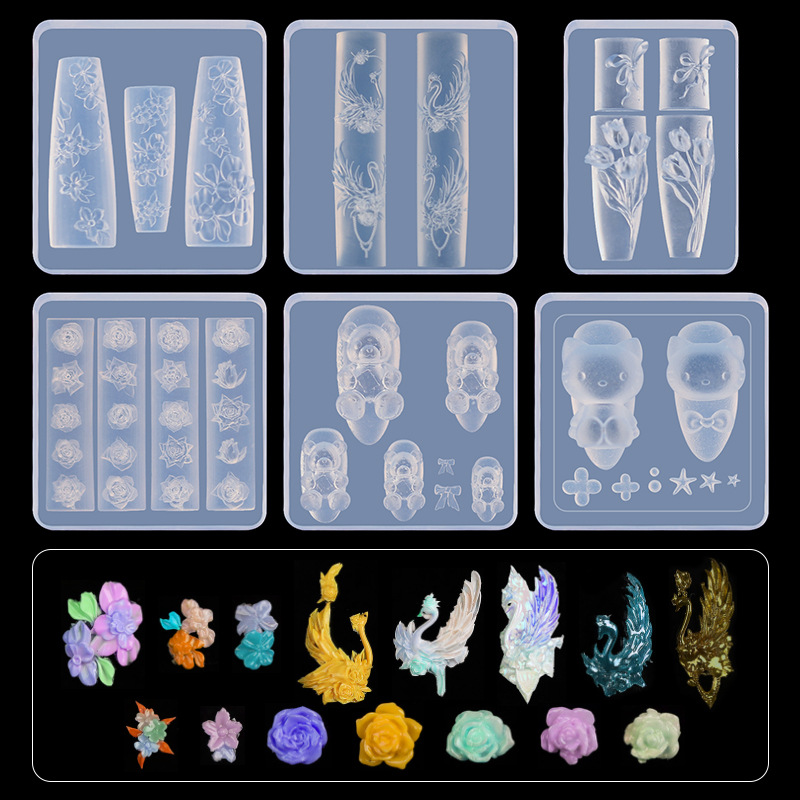 Molde de silicona para uñas transfronterizas, encaje francés, dibujos animados, flores, tulipanes, mariposas, uñas, joyas, herramientas al por mayor