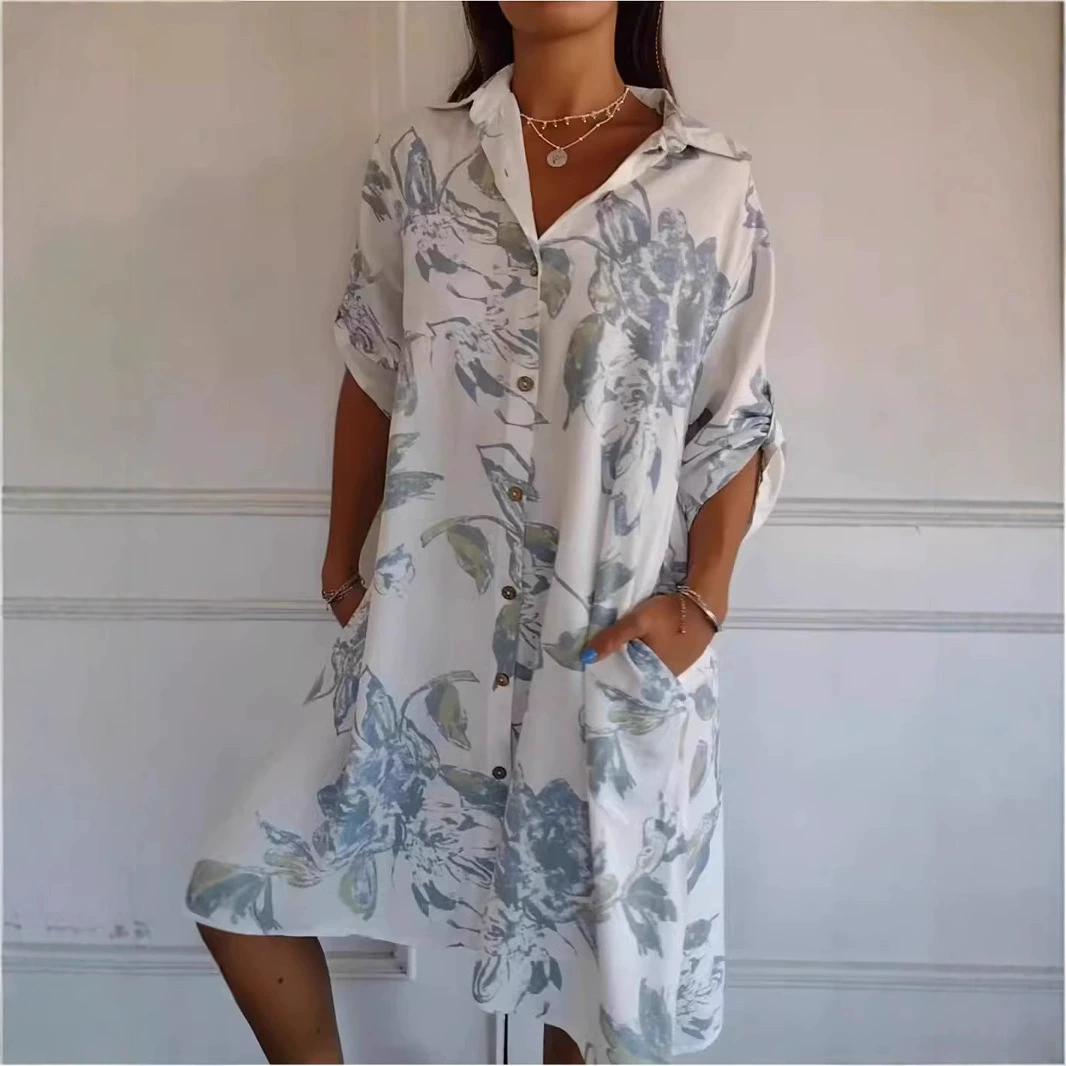 2024 Трансграничная независимая станция Amazon красочные цветочные креативные узоры моды дикие женские рубашки с длинными рукавами отворот