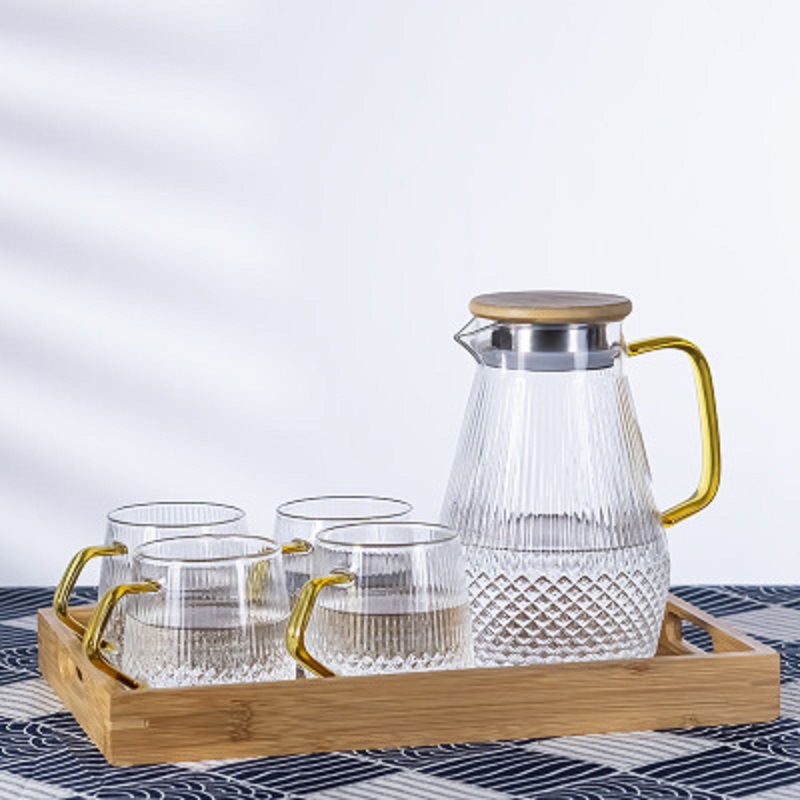 Botella de agua fría de la isla de Banxia + 4 tazas de agua de la isla de Banxia + bandeja de madera