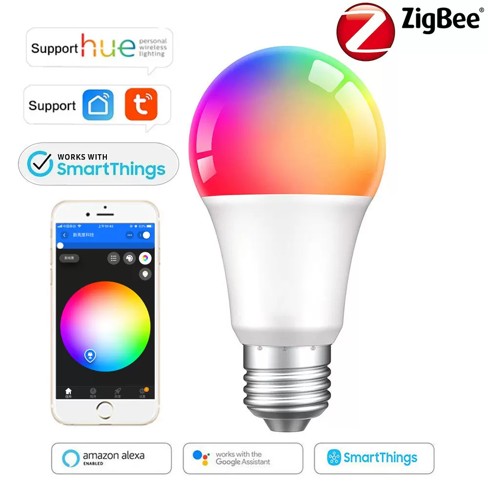 Zigbee智能球泡灯Alexa涂鸦TuyaRGBCW调光调色五路球泡Smart Life