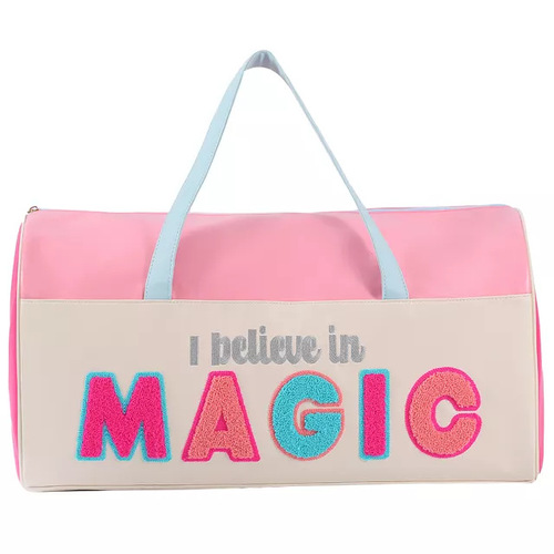 Large-capacity PU leather luggage bag, high-value embroidered travel bag, lightweight portable storage bag, waterproof leather bag