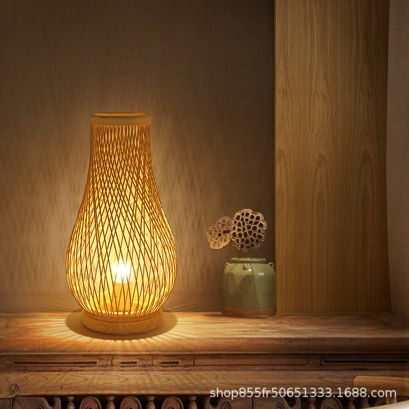 Bedroom Bedside Tea Room Table Lamp Wabi-Sabi Style Medieval Retro Japanese Style B&B Bamboo Atmosphere Decorative Table Lamp