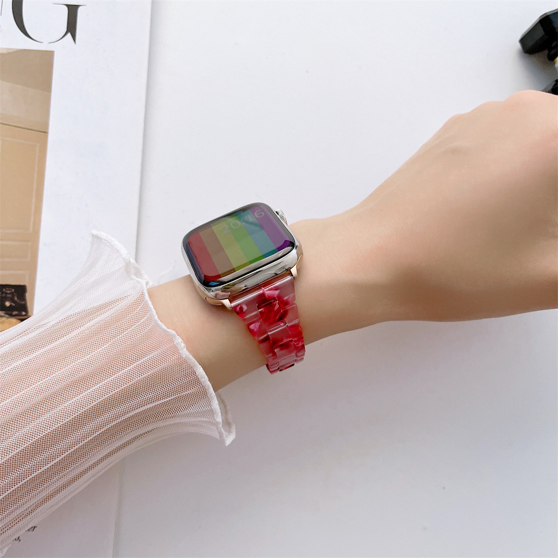 40g Weight Apple watch watchband Classification Resin Material Multicolor, Solid Color Pattern Casual, Retro Style Casual Retro Multicolor Solid Color Apple Watch Watchband 无