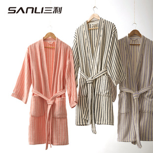 Sanli Towel New Pure Cotton Striped Bathrobe terry Bathrobe Adult Lovers Bathrobe Home Hotel Home Clothes