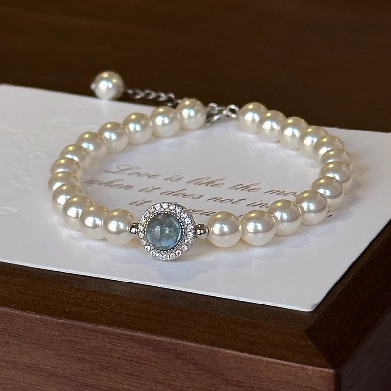 Mermaid Mercury s925 シルバー天然淡水パールアクアマリンブレスレット女性用ガールフレンドブレスレットガールフレンドギフト|undefined