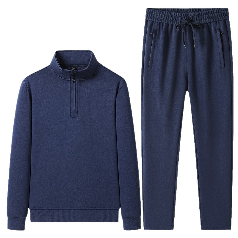 Trajes deportivos de algodón transfronterizos de primavera y otoño para hombres, camisetas de manga larga con medio cremallera, pantalones rectos para hombres, set de dos piezas.