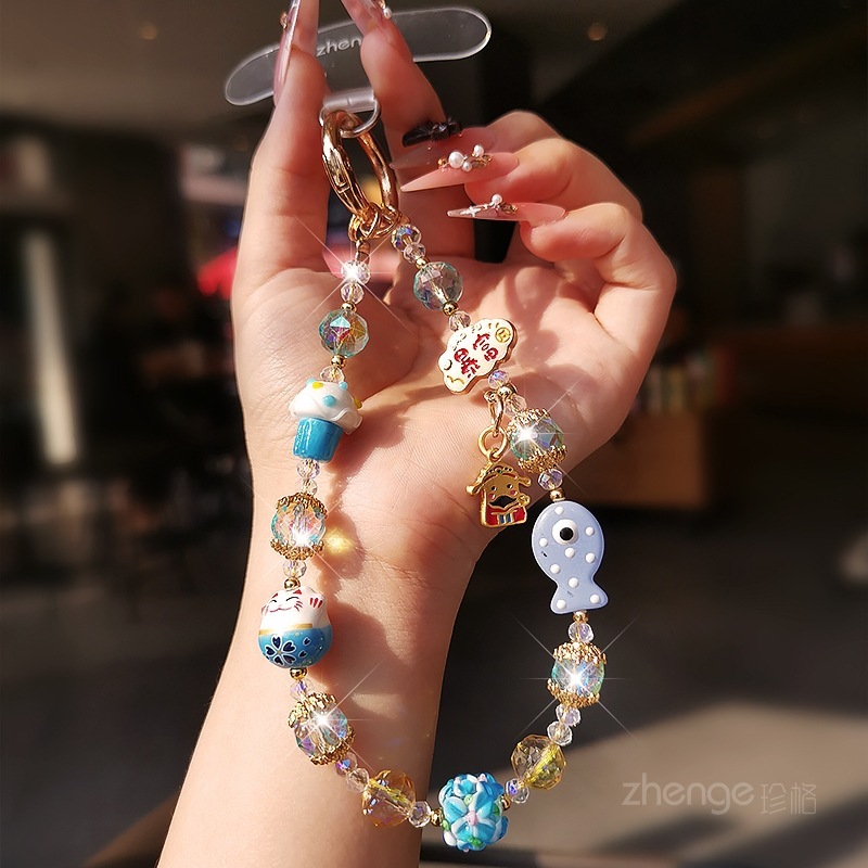 招财猫水晶珠手机链挂件ins精品手作超好看串珠手腕饰品短款户外|undefined
