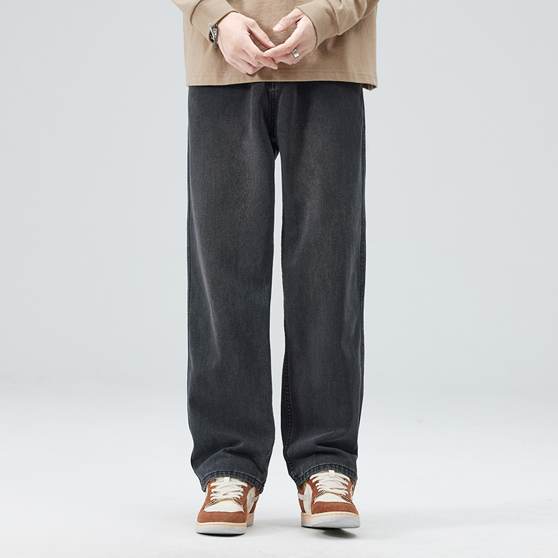 Pantalones de pierna ancha juvenil para hombres de moda estadounidense lavados jeans sueltos apenados marca de moda para hombres Pantalones rectos de High Street para hombres