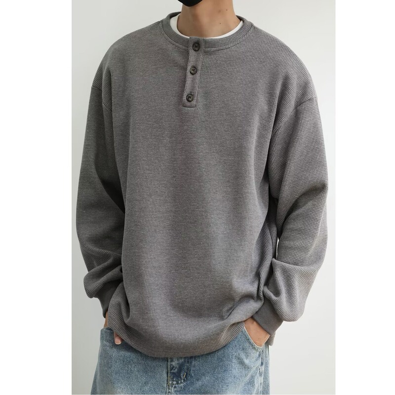 Henry Collar Long-Sleeved T-Shirt for Men, Autumn Solid Color High-End Inner Layering Shirt, American Retro Trendy Sweatshirt Henry Collar Long-Sleeved T-Shirt for Men, Autumn Solid Color High-End Inner Layering Shirt, American Retro Trendy Sweatshirt