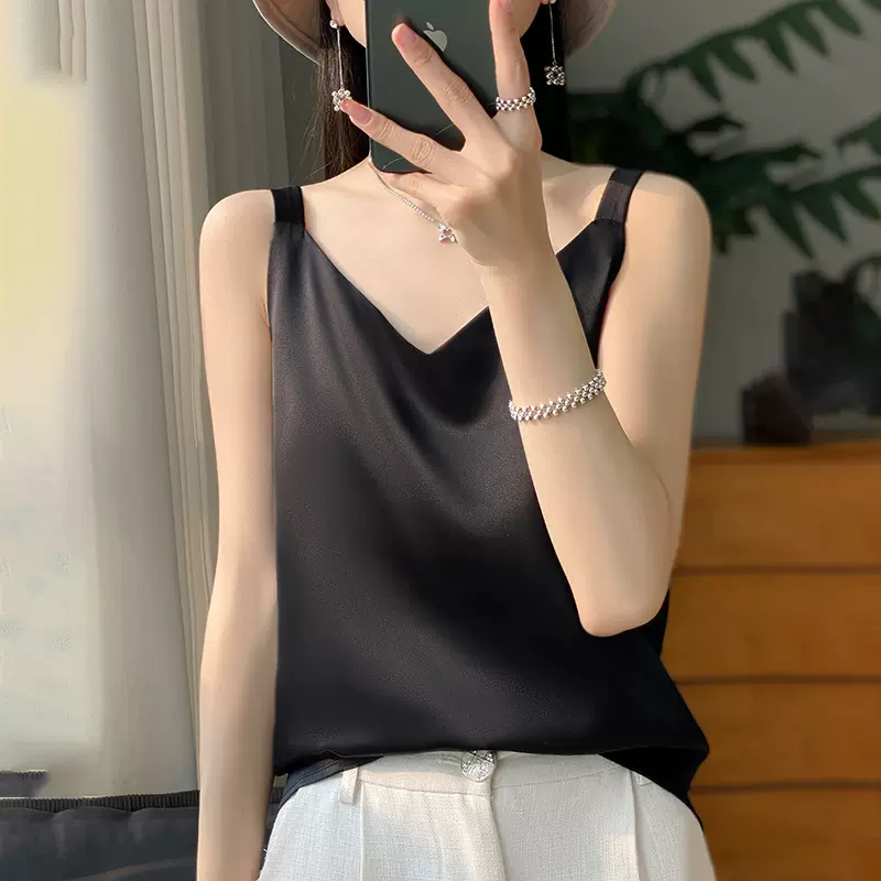 仿真丝吊带背心女内搭白色美背醋酸上衣缎面夏小西装仿桑丝打底衫