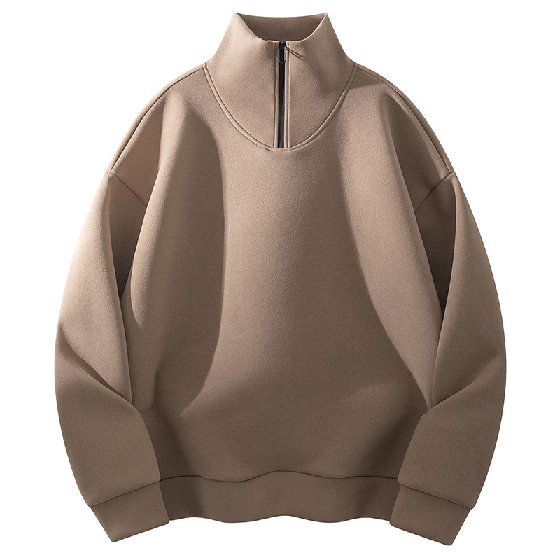 Felpa in velluto calda con collo alto, calda e semi aperta, casual, versatile, nuova collezione autunno e inverno da uomo_voghion.com