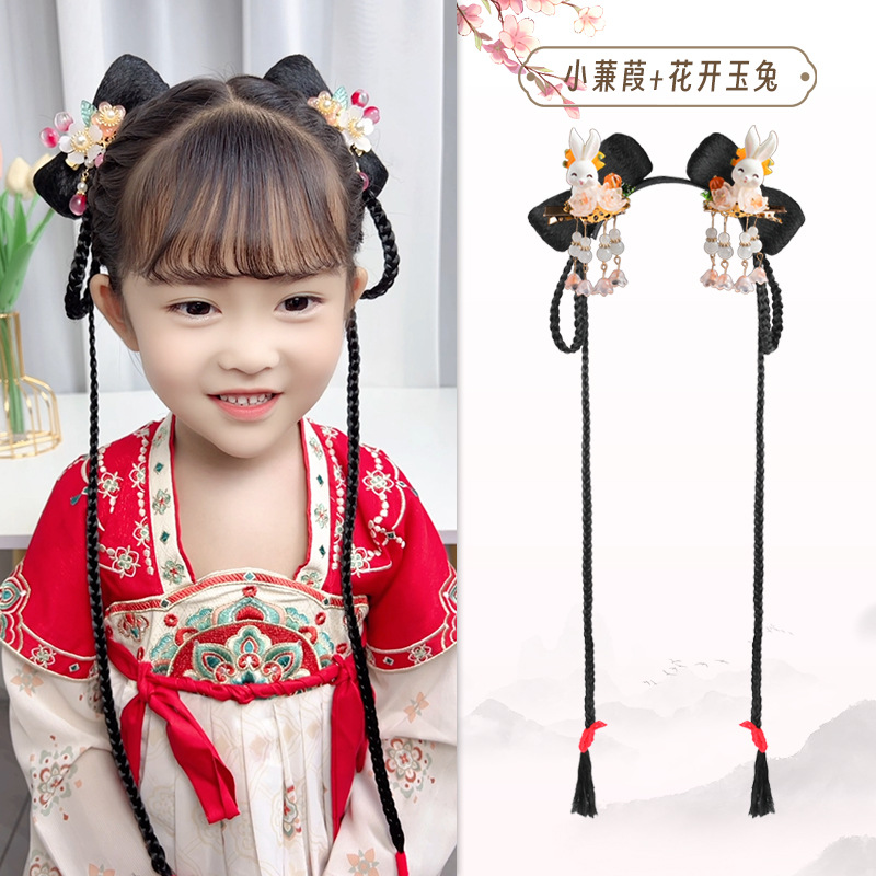 작은 번 + 꽃이 피는 옥토끼 헤어 액세서리 한 쌍