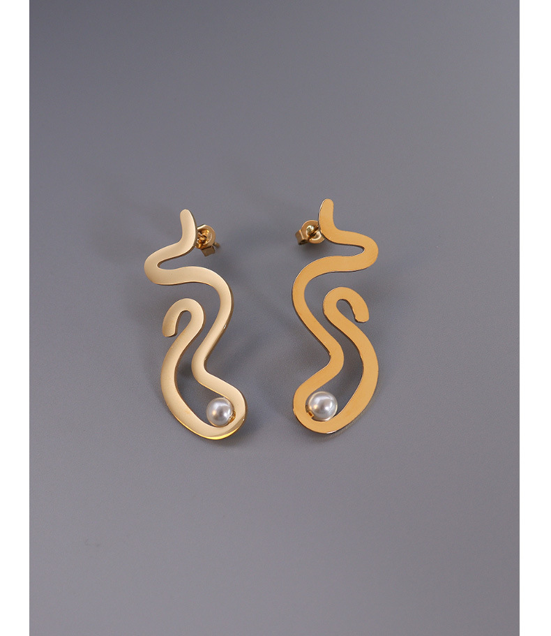 Fashion S-curve Pearl Titanium Steel Earrings display picture 6