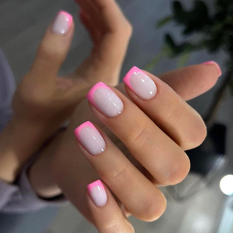 Wearing Nail Pieces Short Simple Pink French Nail Pieces Wholesale Nail Pieces Wearable Press on Nails