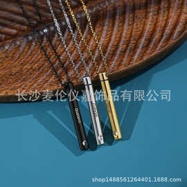 欧美定制刻字香水盒项链女几年宠物骨灰盒项链镶钻DIY名字饰品