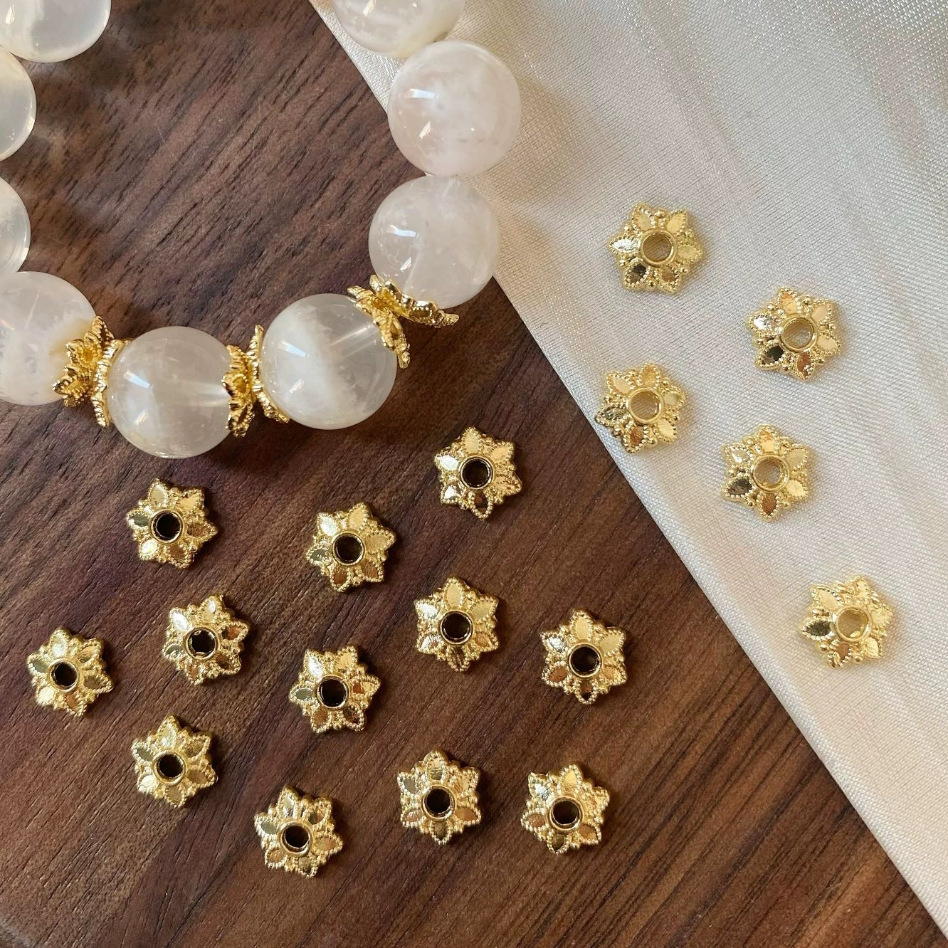 14K Gold-Plated Color-Preserving Flower Caps DIY Crystal Bracelet Accessories Beaded Flower Caps Spacer Beads Handmade Materials