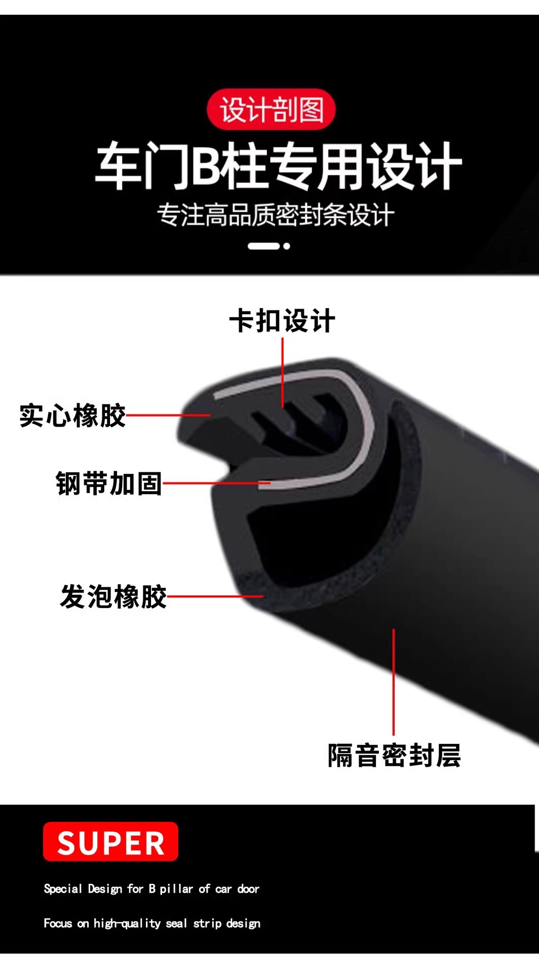 Car Sealing Strip Silent Door Gap Waterproof Car Door Noise Seal Dustproof Adhesive Strip Universal Car Door B-Pillar Soundproof Strip