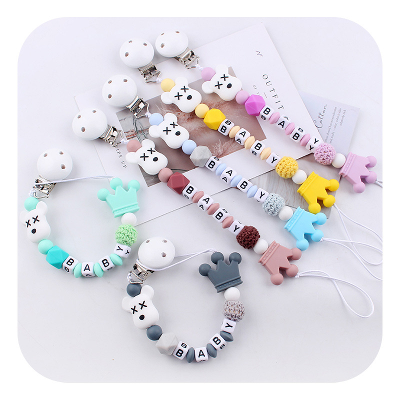Baby Planet pacifier clips juguetes de dibujos animados violentos osos goma puede DIY nombre de bebé pacifier cadena de cadena anti-caída